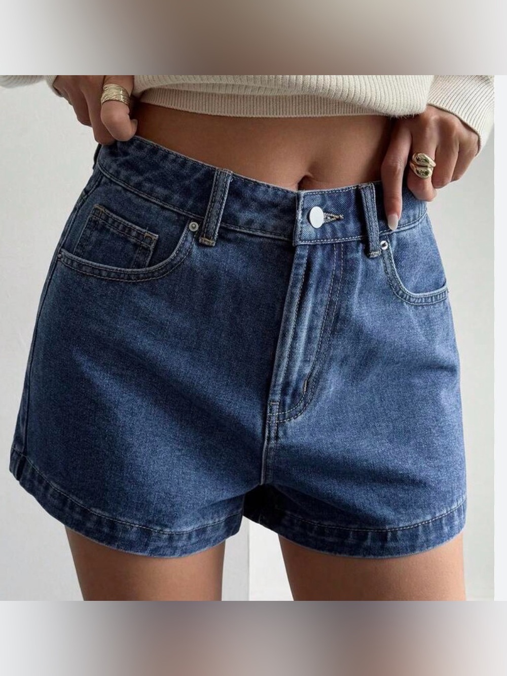 High-Rise Denim Women’s Shorts, Slight Stretch, Medium Blue, Size L